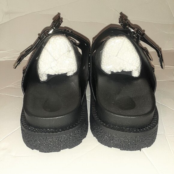 Jadu Size 8 Faux Leather Bat Buckle Dad Sandals Women's Slip On Mules Black - Picture 3 of 7